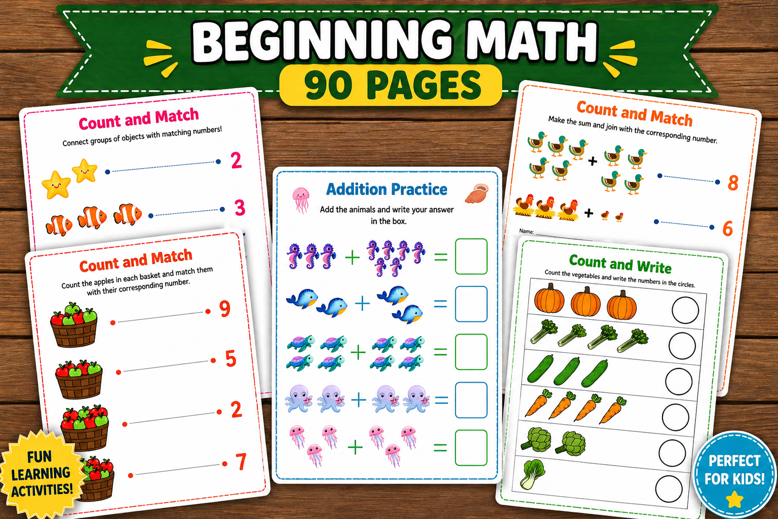 Preschool Math Activity Book | 90 Pages of Counting, Addition & Early Learning Worksheets (Printable PDF)