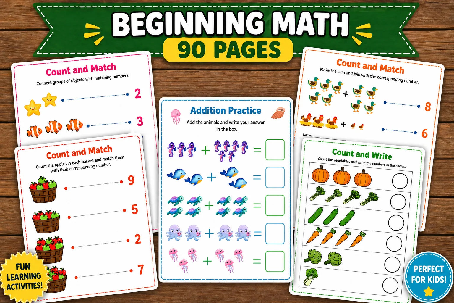 Preschool Math Activity Book | 90 Pages of Counting, Addition & Early Learning Worksheets