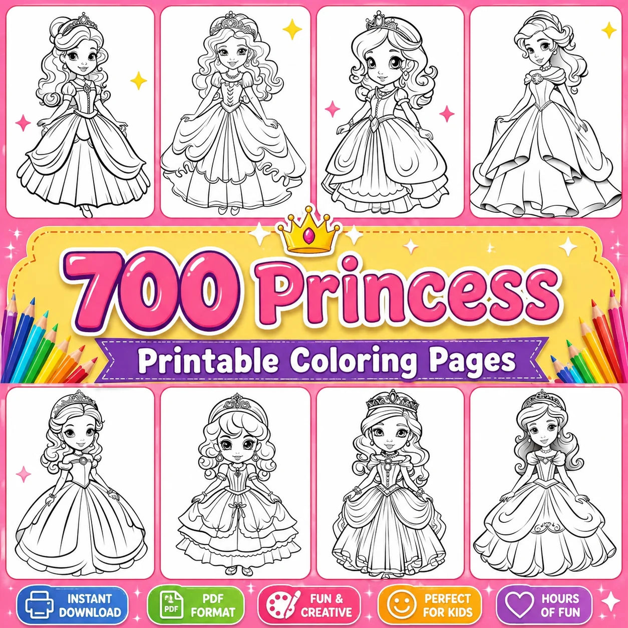 Princess Coloring Book for Kids – 700+ Printable Coloring Pages | Fairy Tale Activity Book