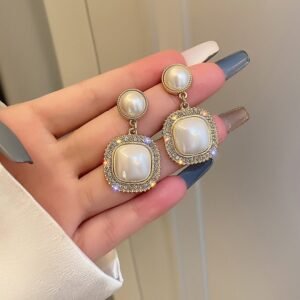 Pearl Drop Earrings | Shell Pearl Earrings with Sterling Silver Pins with small Diamond