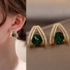 Korean Luxurious Zirconia Green Stone Stud Gold Earring