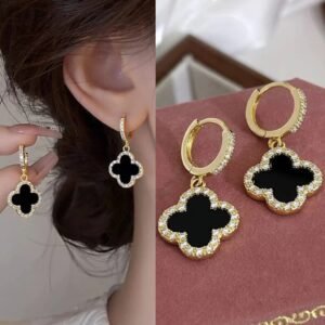Korean Luxurious Design Zirconia Drop Black & Gold Earring