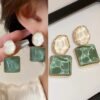 Korean Luxurious Pearl Green And White Drop Gold Earring