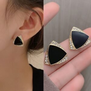 Korean Beautiful Zircon Gold Black Stud Earring Gold Earring