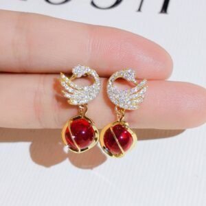 Korean Luxurious Red Ston Drop Gold Earring