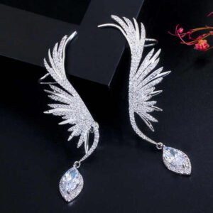 Korean Luxurious Zirconia Wings Silver Earring