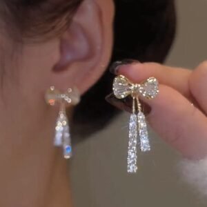 Korean Luxurious Zirconia Stone Bow Drop Gold Earring